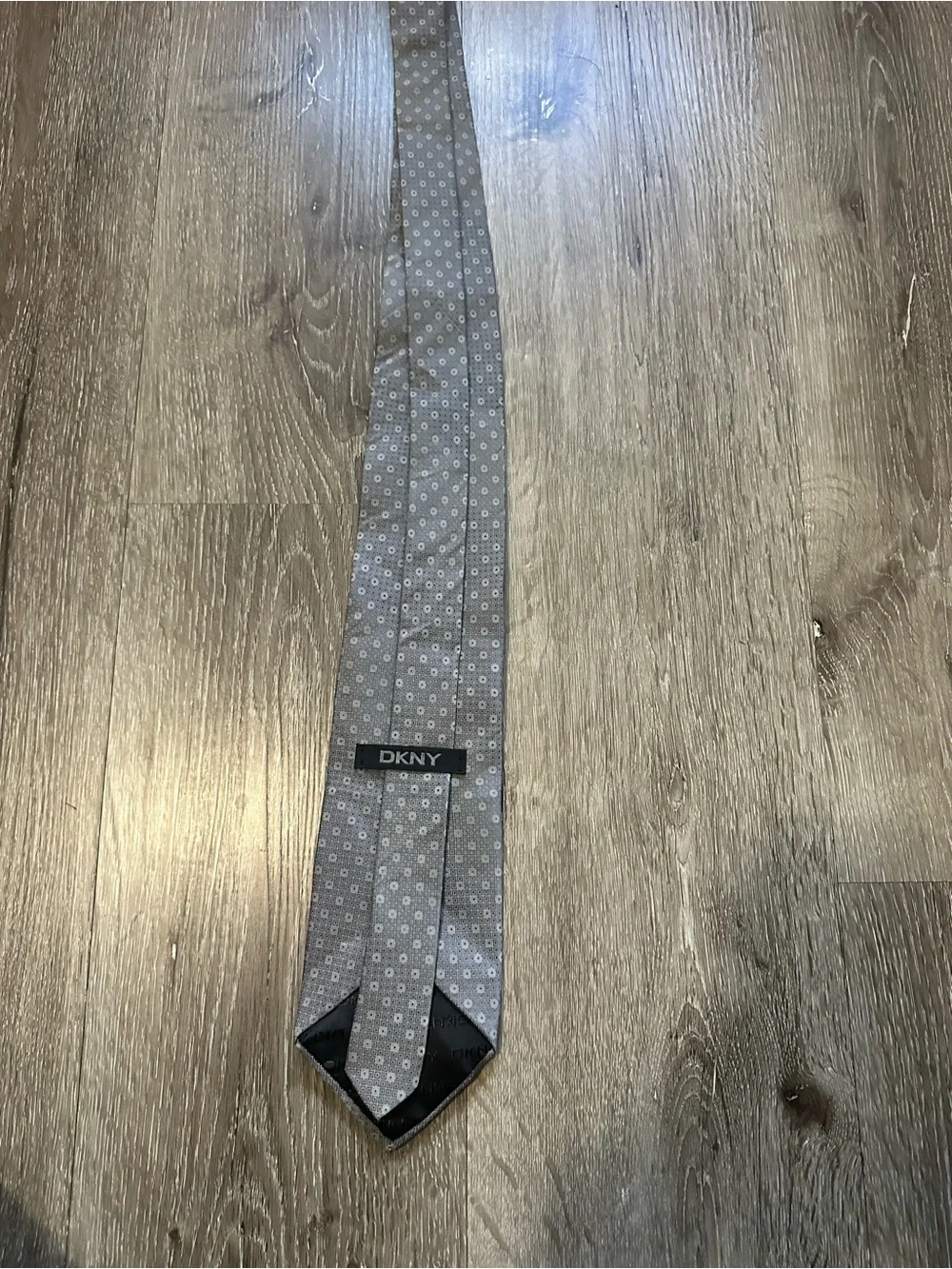 Dkny Men's Grey Silk Tie with Micro Dot Pattern